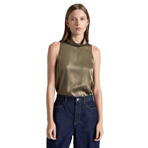 Cue Light Khaki Satin Funnel Neck Top